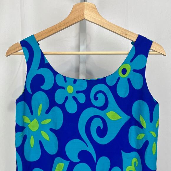 FUMI'S AT WAIKIKI Custom Made Hawaiian Tunic Mini Shift Dress Floral Blue XS - Picture 4 of 8